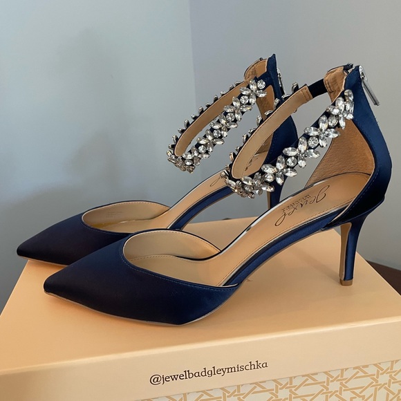 Jewel Badgley Mischka Raleigh Navy Crystal Heels - Picture 1 of 6